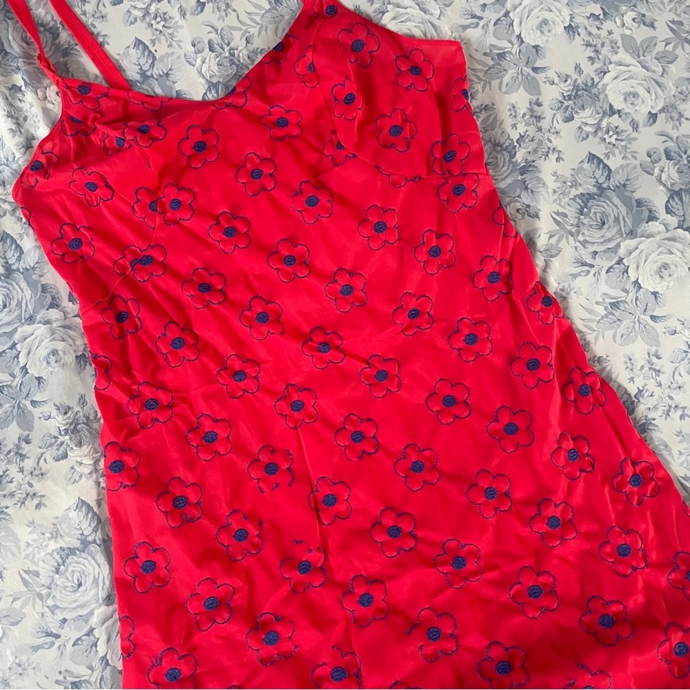 Vintage Mini Dress Sheer Floral Embroidered Adjustable Strap 70s Aesthetic Small